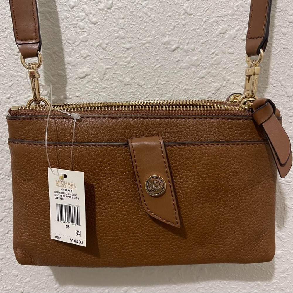 Michael Kors tan leather cross body-brand new/never used!